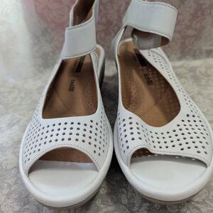 Clarks White Perforated Sandals